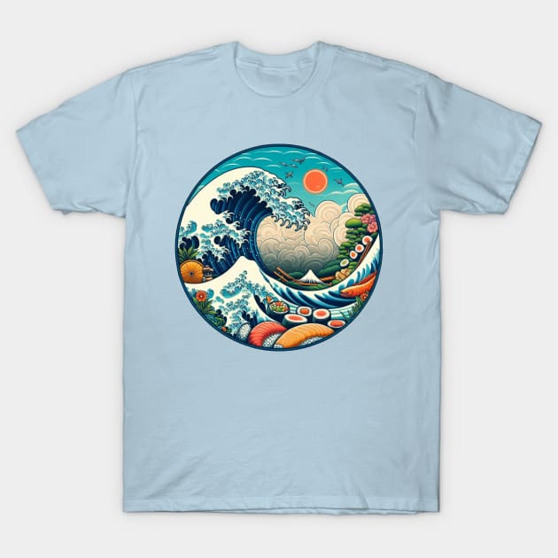 Great Wave of Sushi - Contemporary Edo Art Inspired T-Shirt by CP6Design